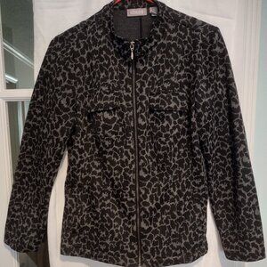 Chico's Sz 1 Medium Jacket black gray leopard animal print full zip